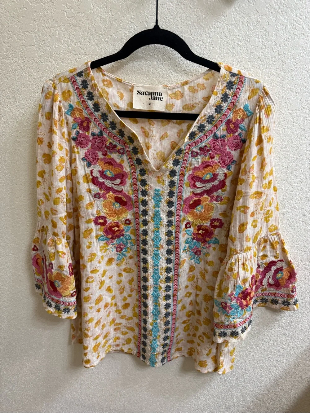 Savanna Jane Cream Tunic with Pink, Yellow & Teal Floral Embroidery - Picture 1 of 10